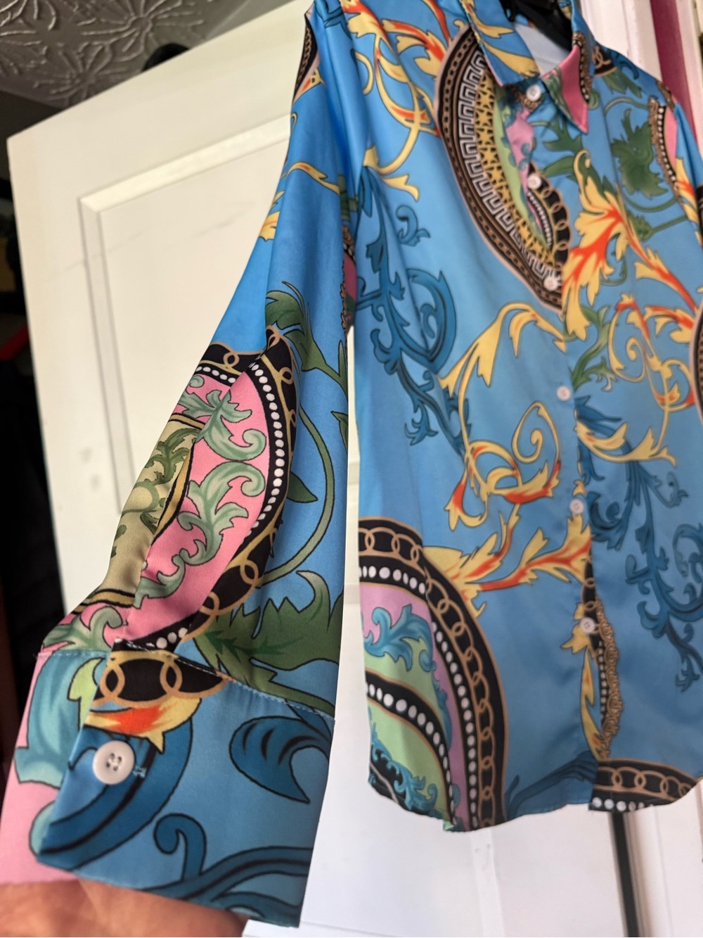 Blue Ornate Print Long-Sleeve Shirt - Picture 2 of 6
